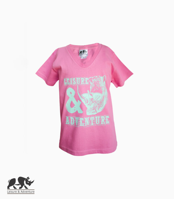 L&A Kids Cool Rhino V-Neck T-Shirt Pink