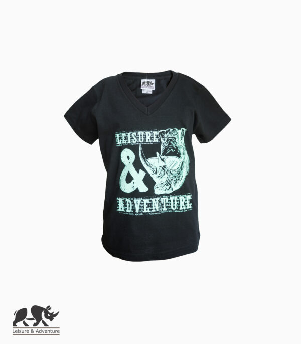 L&A Kids Cool Rhino V-Neck T-Shirt Black