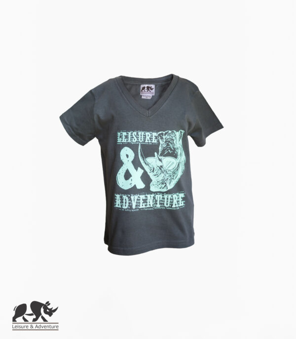 L&A Kids Cool Rhino V-Neck T-Shirt Charcoal
