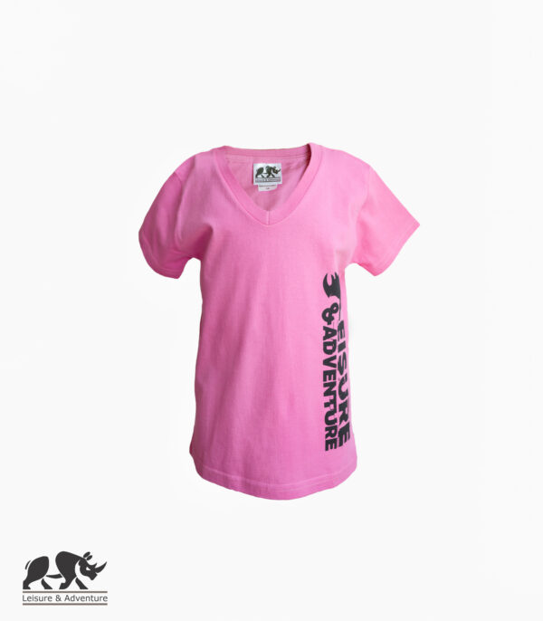L&A Kids Side Rhino V-Neck T-Shirt Pink
