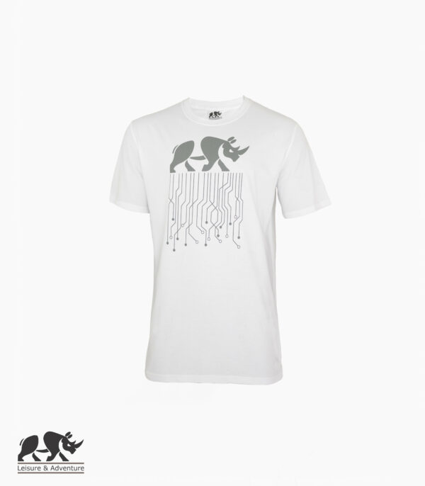 L&A Circuit Rhino Mens White Cotton T-Shirt
