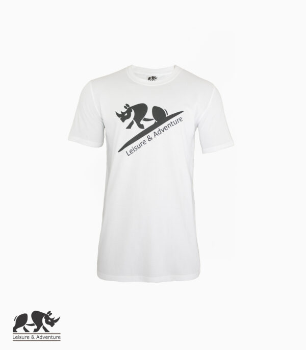 L&A Jump Rhino Mens White Cotton T-Shirt