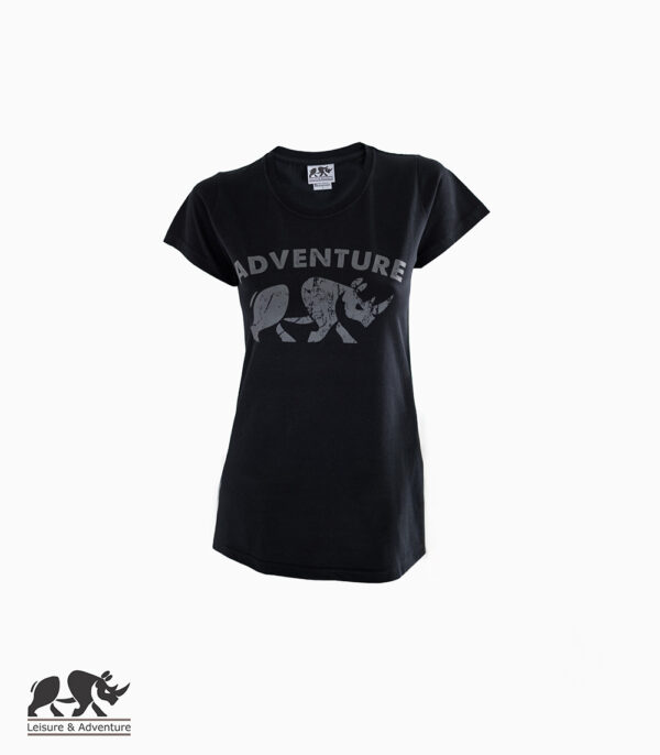 L&A Adventure Rhino Ladies Black Cotton T-Shirt