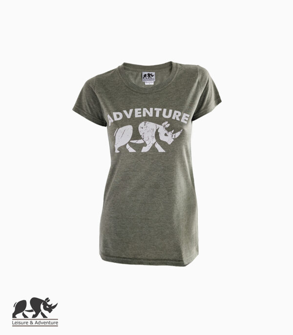 L&A Adventure Rhino Ladies Olive Melange T-Shirt