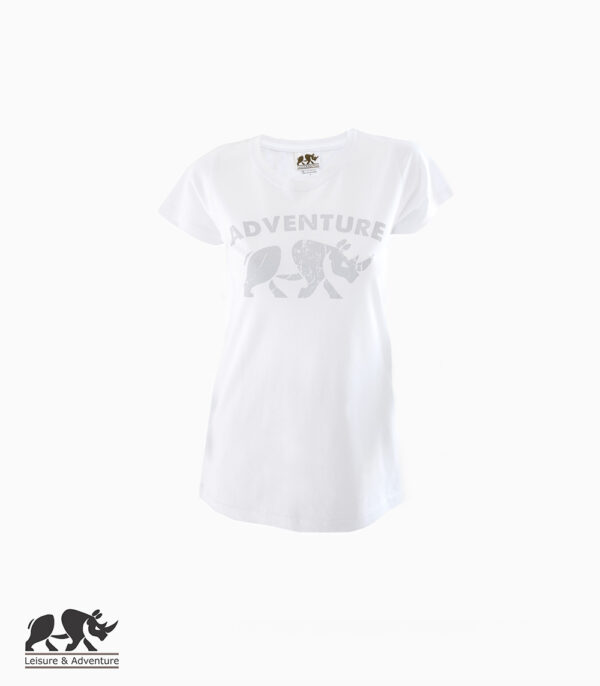 L&A Adventure Rhino Ladies White Cotton T-Shirt
