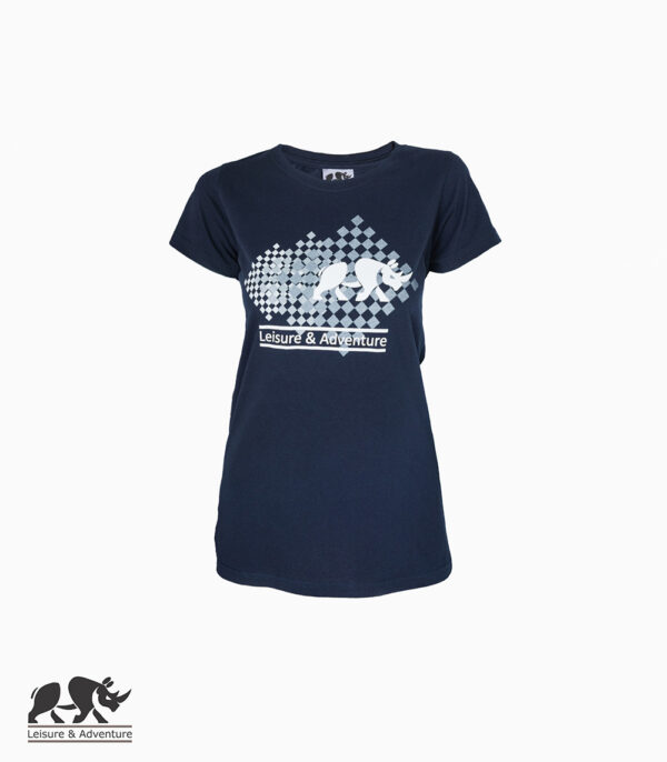 L&A Chess Rhino Ladies Navy Cotton T-Shirt