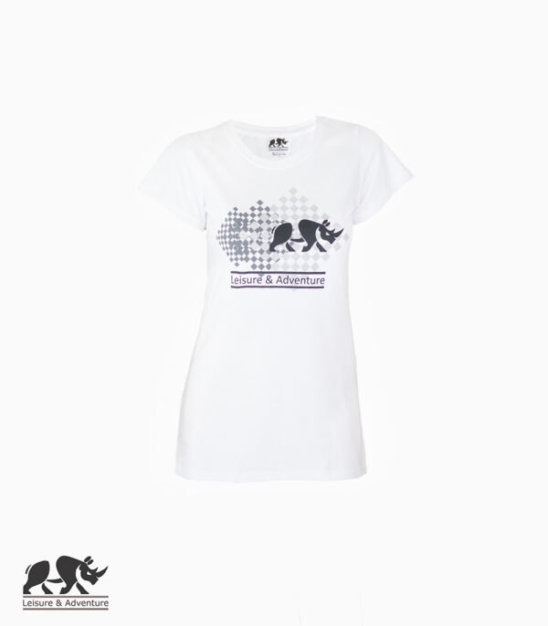 L&A Chess Rhino Ladies White Cotton T-Shirt