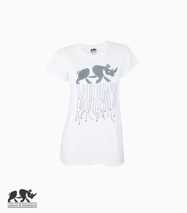 L&A Circuit Rhino Ladies White Cotton T-Shirt
