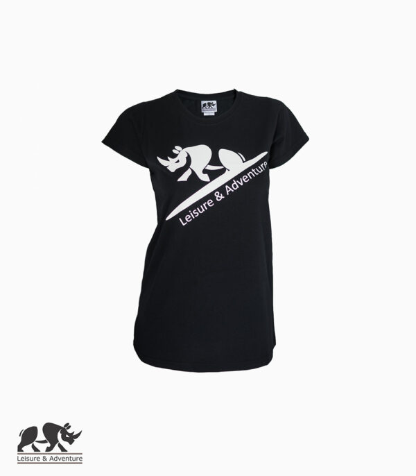 L&A Jump Rhino Ladies Black Cotton T-Shirt