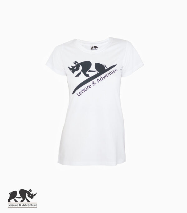 L&A Jump Rhino Ladies White Cotton T-Shirt