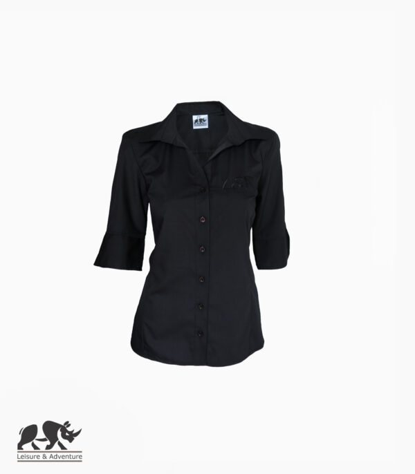 L&A Ladies Fitted Button Shirt Black