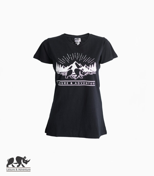 L&A Mountain Rhino Ladies Black Cotton T-Shirt