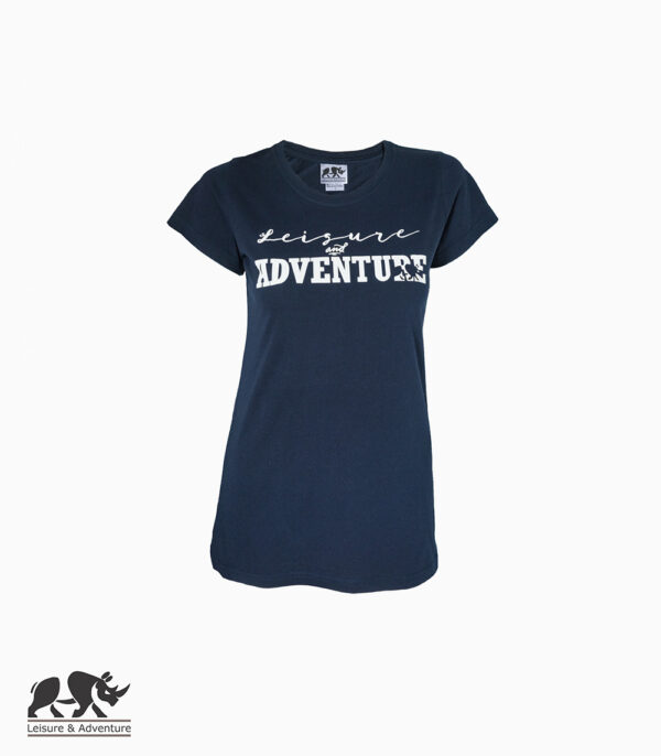 L&A Text Rhino Ladies Navy Cotton T-Shirt