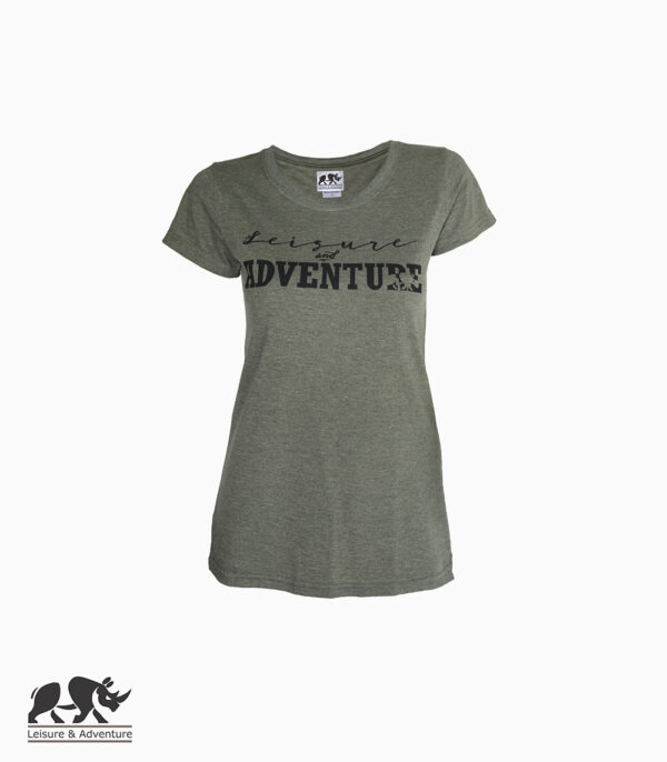 L&A Text Rhino Ladies Olive Melange T-Shirt
