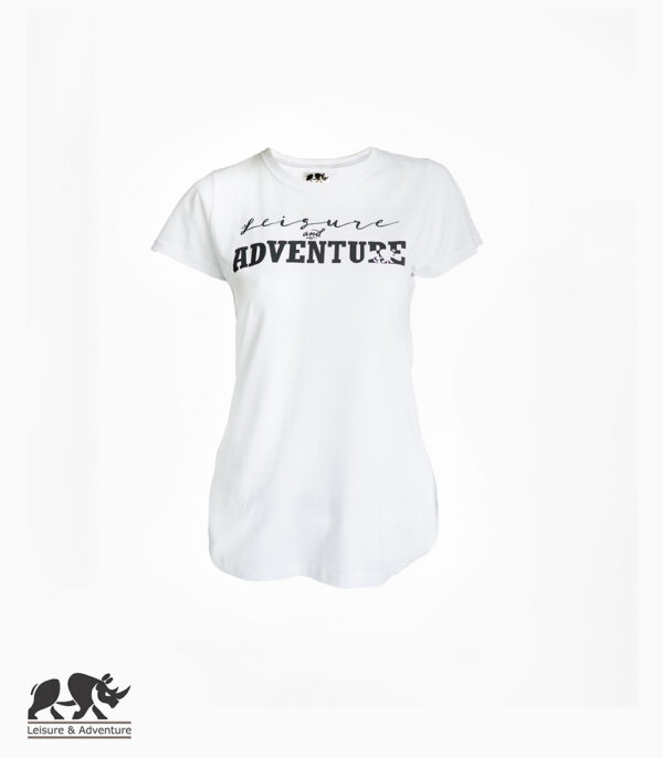 L&A Text Rhino Ladies White Cotton T-Shirt