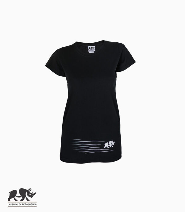 L&A Speedy Rhino Ladies Black Cotton T-Shirt