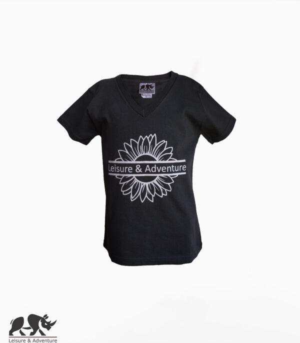 L&A Kids Daisy V-Neck T-Shirt Black