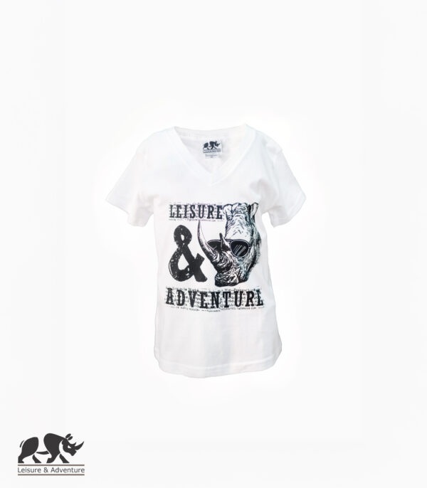 L&A Kids Cool Rhino V-Neck T-Shirt White