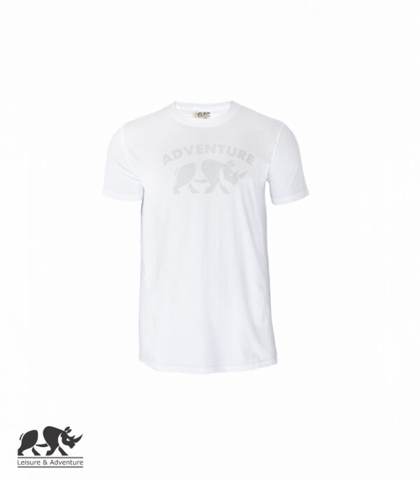 L&A Adventure Rhino Mens White Cotton T-Shirt