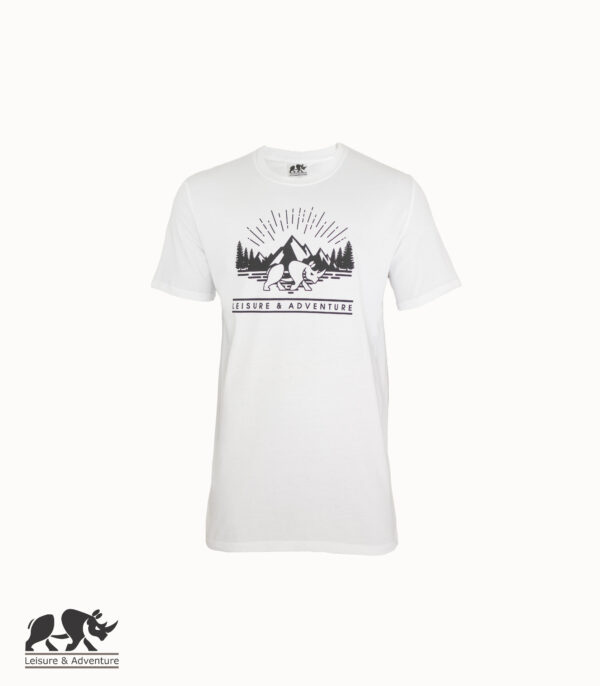 L&A Mountain Rhino Mens White Cotton T-Shirt