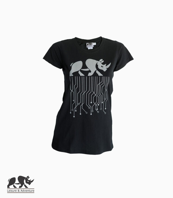 L&A Circuit Rhino Ladies Black Cotton T-Shirt