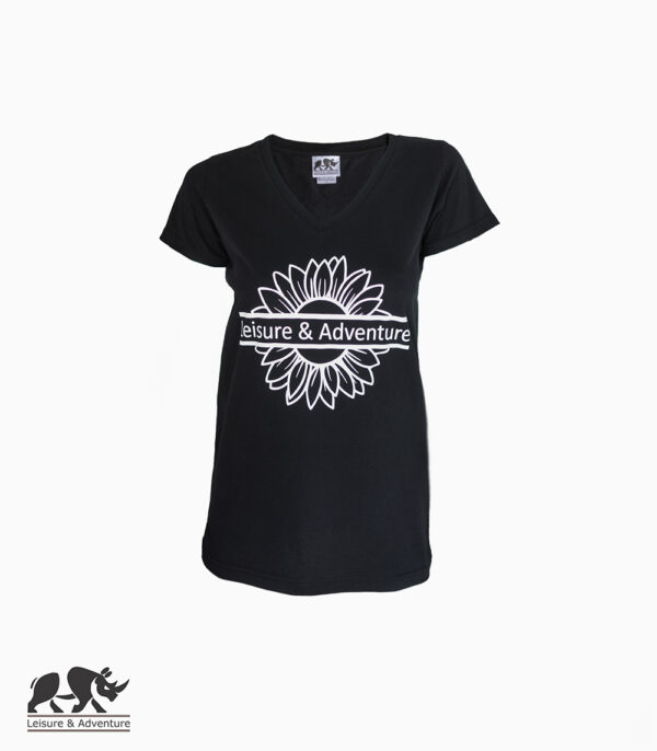 L&A Daisy Ladies Black Cotton V-Neck T-Shirt