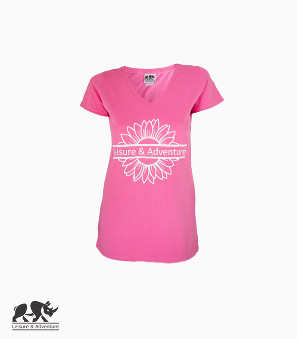 L&A Daisy Ladies Pink Cotton V-Neck T-Shirt