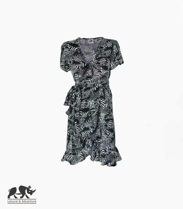 L&A Ladies Wrap Dress Black Print Tall