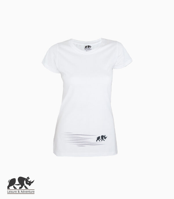 L&A Speedy Rhino Ladies White Cotton T-Shirt
