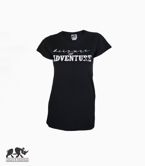 L&A Text Rhino Ladies Black Cotton T-Shirt