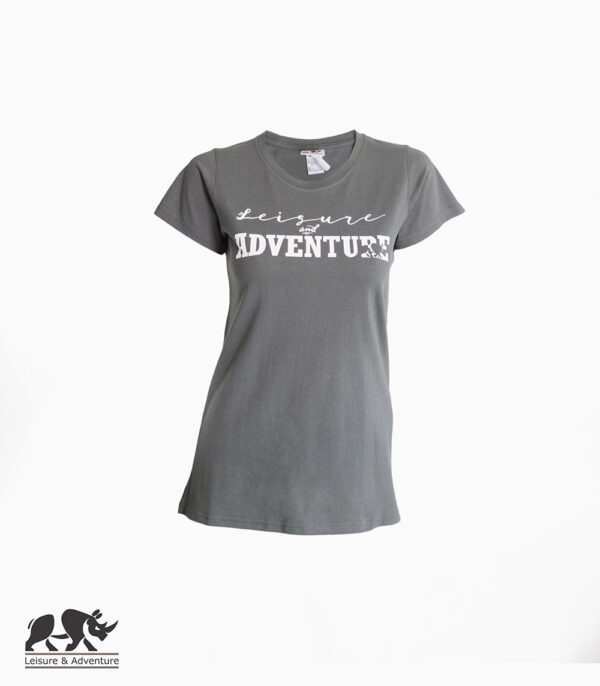 L&A Text Rhino Ladies Charcoal Cotton T-Shirt