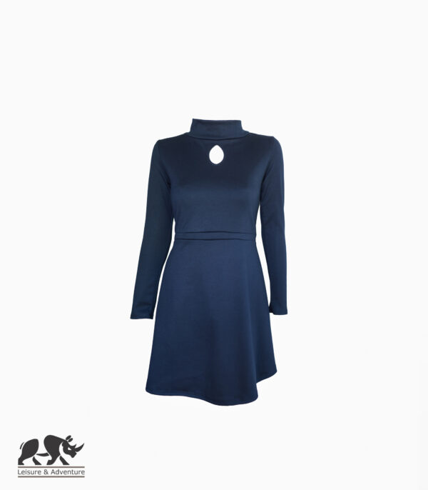 L&A Ladies Long Sleeve Aline Dress Keyhole Design Navy