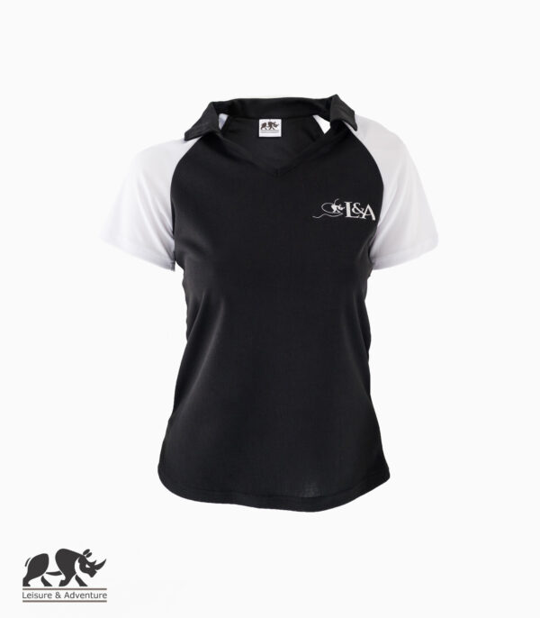 L&A Ladies Raglin Golf Shirt Black/White