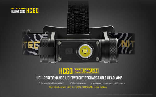 Nitecore Hc60v2 Headlamp+3400mah Bat+usb Cable